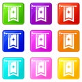 Knight flag icons set 9 color collection