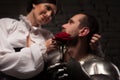 Knight giving a rose to lady Royalty Free Stock Photo