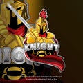A knight in golden armor, wielding a sword and ready for battle. The mascot logo of a team. Game team mascot. Premium logos Royalty Free Stock Photo