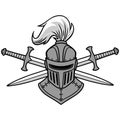 Knight Helmet and Crossed Swords Illustration