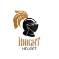 Knight helmet logo template. Vector emblem.