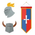 Knight helmet medieval weapons heraldic knighthood protection medieval kingdom gear knightly vector illustration. Royalty Free Stock Photo