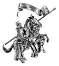 Medieval Knight on Horse Vintage Woodcut Style Royalty Free Stock Photo