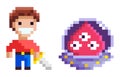 Adversary Knight and Ufo, Pixel Game, Hero Vector Royalty Free Stock Photo