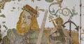 A knight holding a sword and Pope Clement with the triple cross, ancient mural in Aarhus cathedral