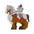 Knight on horse. Clydesdale Strong heavy steed. Cartoon animal v Royalty Free Stock Photo