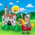 Knight on horse with old castle