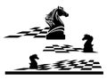 Knight horse piece on chess game board black vector copy space design Royalty Free Stock Photo