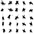 Knight and horse silhouette set Royalty Free Stock Photo