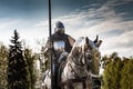 Knight on horseback. Horse in armor with knight holding lance. Royalty Free Stock Photo