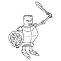 Knight icon. Vector illustration cartoon knight with a sword and shield. Hand drawn low and thick knight