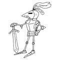 Knight icon. Vector illustration cartoon knight with a sword and shield. Hand drawn low and thick knight