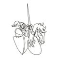 Knight With Lance and Shield Riding Stead Continuous Line Drawing Royalty Free Stock Photo