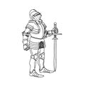 A knight in medieval armor with a two-handed sword.