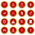Knight medieval icon red circle set