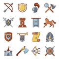 Knight medieval icons set, cartoon style