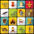 Knight medieval icons set, flat style