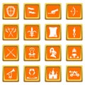 Knight medieval icons set orange