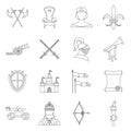 Knight medieval icons set, outline style.