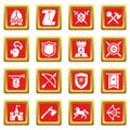 Knight medieval icons set red square vector