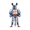 Knight from Middle Ages in Iron Armour Suit Holding Sharp Sword Vector Illustration Royalty Free Stock Photo