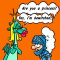 Knight princess dragon joke fairy tale cartoon illustration