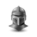 Knight realistic iron helmet. Medieval steel military head protection