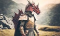a knight with a red dragon head and a red cape Royalty Free Stock Photo