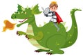 Knight riding dragon on white background