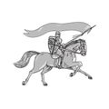 Knight Riding Horse Shield Lance Flag Retro Royalty Free Stock Photo