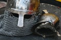 Knight`s armor close-up, helmet and gloves Royalty Free Stock Photo