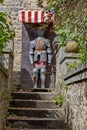 knight's rusty armor on display in Le Mont Saint-Michel, France