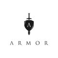 Knight Shield Armor Sword with Initial Letter A logo design