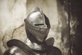 Knight in shining armor. Detail metal helmets Royalty Free Stock Photo