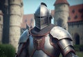 Knight in shining armor. Detail metal helmets. Medieval warrior Royalty Free Stock Photo