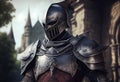 Knight in shining armor. Detail metal helmets. Medieval warrior Royalty Free Stock Photo