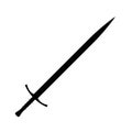 Knight sword icon silhouette isolated on white background. Steel arms, medieval weapon. Vector illustration Royalty Free Stock Photo