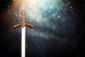 knight sword over dark background. Medieval period concept