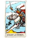 Knight of Swords Tarot Card Chatty Talkative Public Speaking Vocal Literal Cool Swift Action Speed Rush Hasty Rebellious Royalty Free Stock Photo