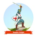 Knight Templar in armour with shield and sword