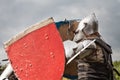 Knight tournament. The knights in the congregations are fighting in the ring. Public event in the city. Royalty Free Stock Photo