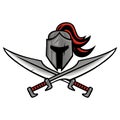 Knight Warrior Spartan Head Cross Swords Blades Mascot Logo Design Vector Icon Template