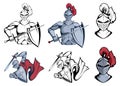 Knight Warriors in different poses. Warrior with a traditional Weapon. Knight Warrior in Combat Helmet.