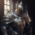 Knight wearing his beautiful steel armor, Generative AI