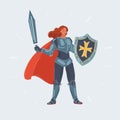 Knight woman with sword and shield in her hand on white Royalty Free Stock Photo