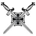 Knightly design. Iron cross and two medieval knight crossed swords