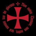 Knightly design with Templar cross and Crusader slogan in Latin - Non nobis, Domine - Give glory not to us
