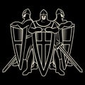 Knightly design. Three Warrior Knight Templar with swords and shields Royalty Free Stock Photo