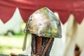 Majestic Medieval Knight: Close-Up of a Beautiful Metal Helmet