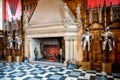 Knights armor and a large fireplace inside of Great Hall in Edinburgh Castle